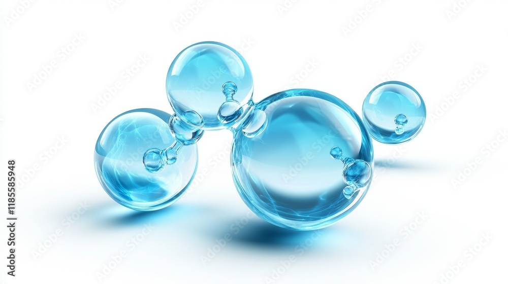 Blue Water Droplets on White Background with Light Reflection Blue Water Droplets on White Background with Light Reflection