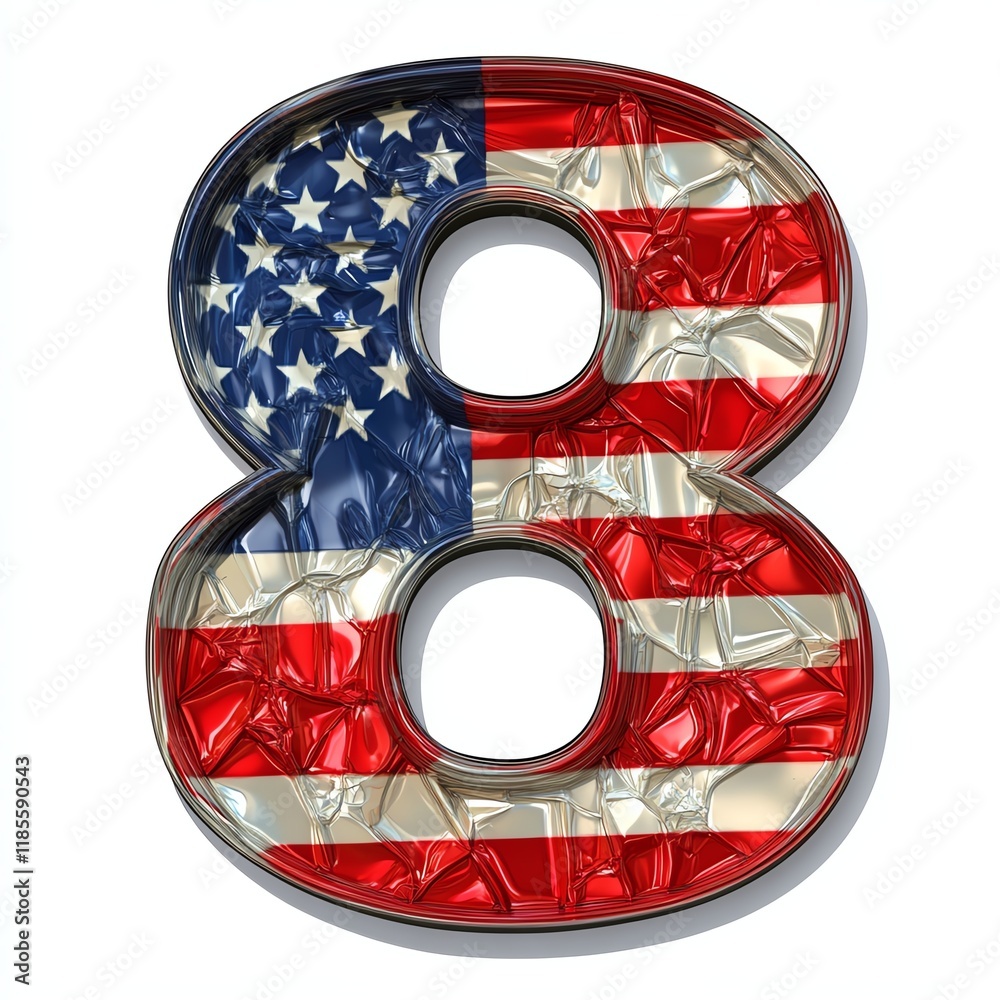 Number 8 with American flag design, white isolated background. Number 8 with American flag design, white isolated background.