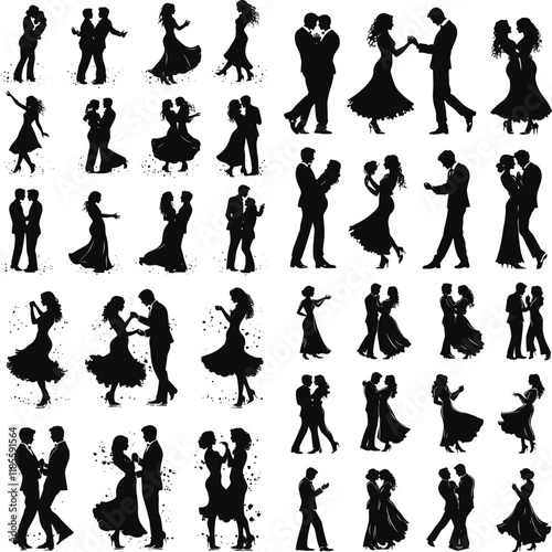 silhouette of happy couple in love kissing romantic, Ballroom Party Dance Couple Silhouettes, Silhouettes of the pairs dancing ballroom dances