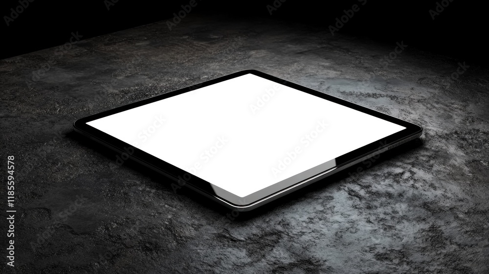 Modern black tablet with blank screen on dark surface. Modern black tablet with blank screen on dark surface.