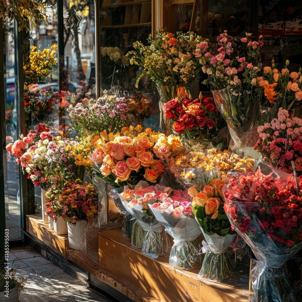 Fototapeta premium Vibrant flower shop with colorful bouquets.