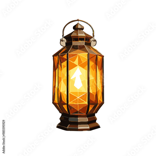 Flat Stylized Lantern with Geometric Low-Poly Features and Soft Warm Light