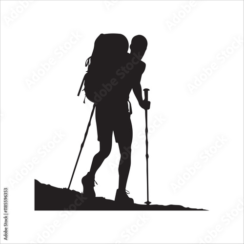 Hiking man Silhouettes. hiker with rucksacks and backpack silhouette.