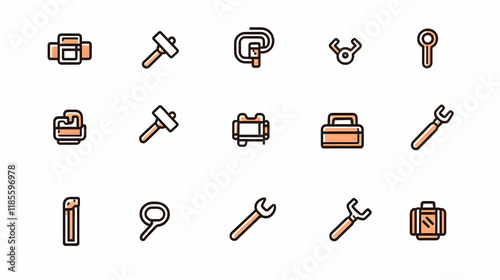 Colorful tool icons set, workshop background, website design, app interface.
