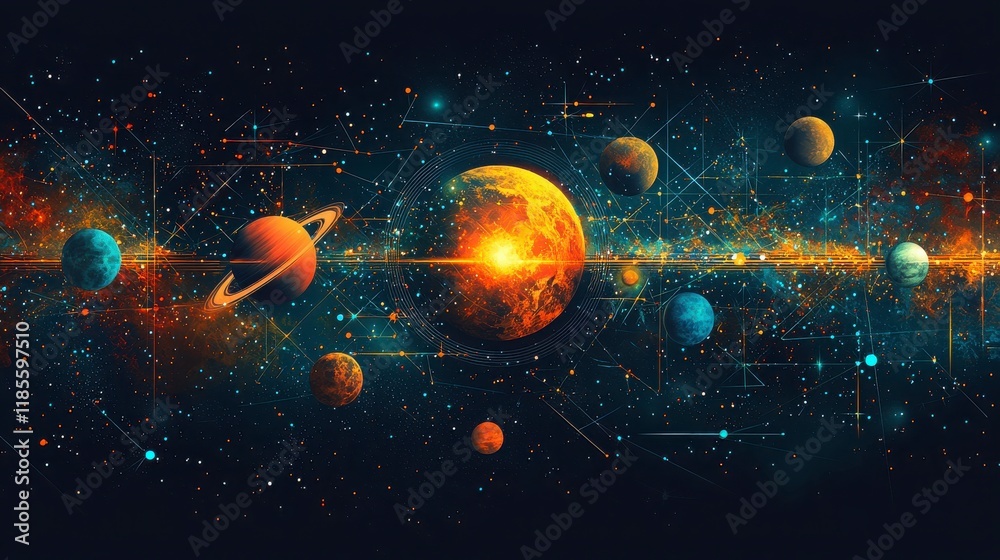 Fototapeta premium Stunning Cosmic Scene with Colorful Planets and Starry Background