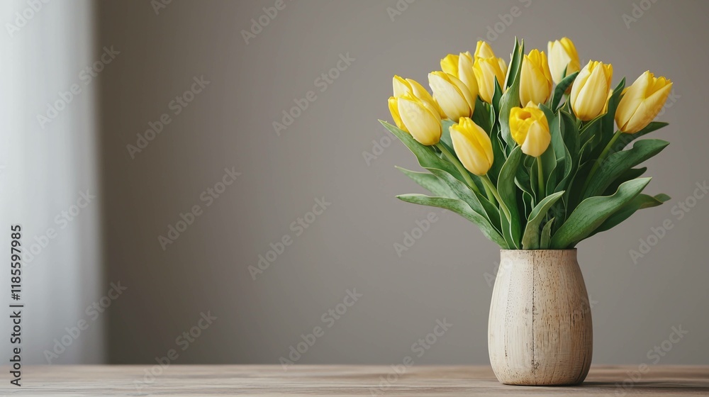 Arranging fresh yellow tulips in a vase cozy home setting floral photography natural light indoor still life Arranging fresh yellow tulips in a vase cozy home setting floral photography natural light indoor still life