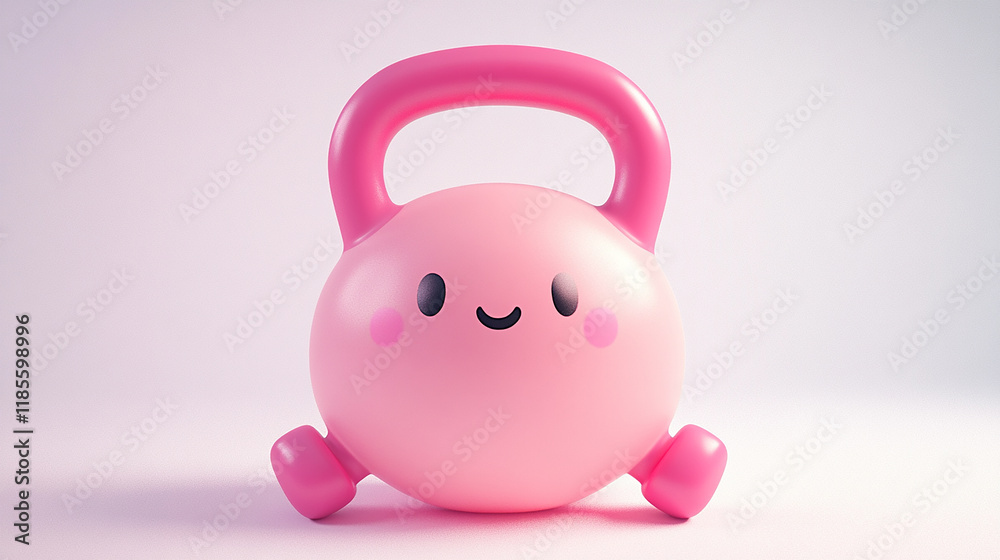 Naklejka premium cute 3d pink kawaii kettlebells character on white background