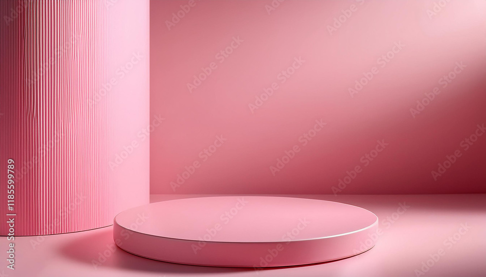 cylindrical podium stand for displaying cosmetics and products on pastel pink background cylindrical podium stand for displaying cosmetics and products on pastel pink background