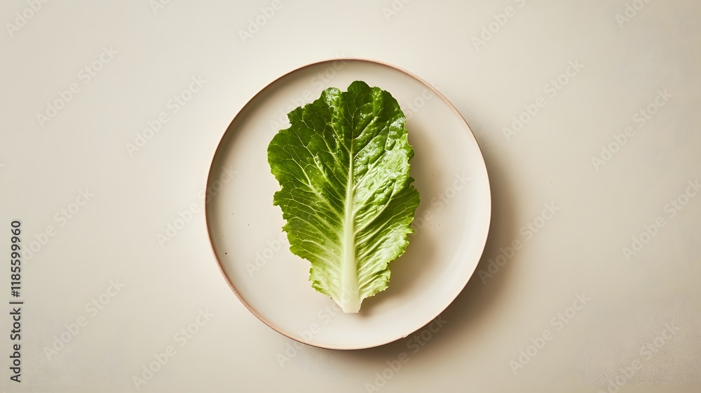 Single Romaine Lettuce Leaf on Oval Plate Single Romaine Lettuce Leaf on Oval Plate