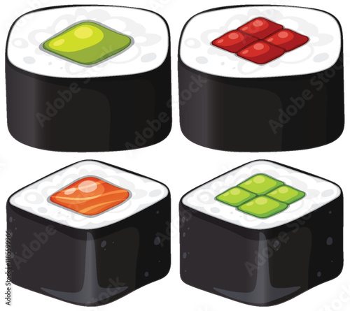 Colorful Sushi Rolls Vector Illustration