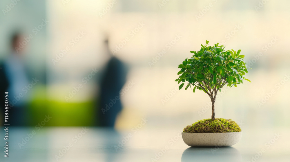Miniature bonsai tree with a vibrant green canopy placed on a table, against a blurred background, symbolizing nature, calmness, and balance. Miniature bonsai tree with a vibrant green canopy placed on a table, against a blurred background, symbolizing nature, calmness, and balance.