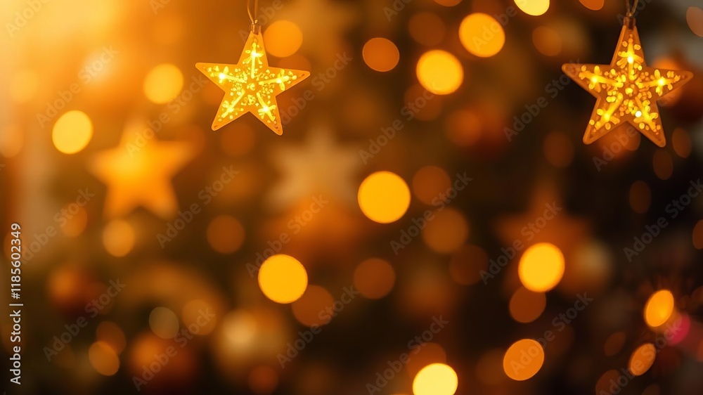 Golden lights illuminate a starry bokeh background, background, decoration Golden lights illuminate a starry bokeh background, background, decoration