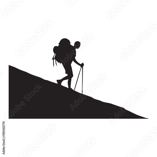 Hiking man Silhouettes. hiker with rucksacks and backpack silhouette.