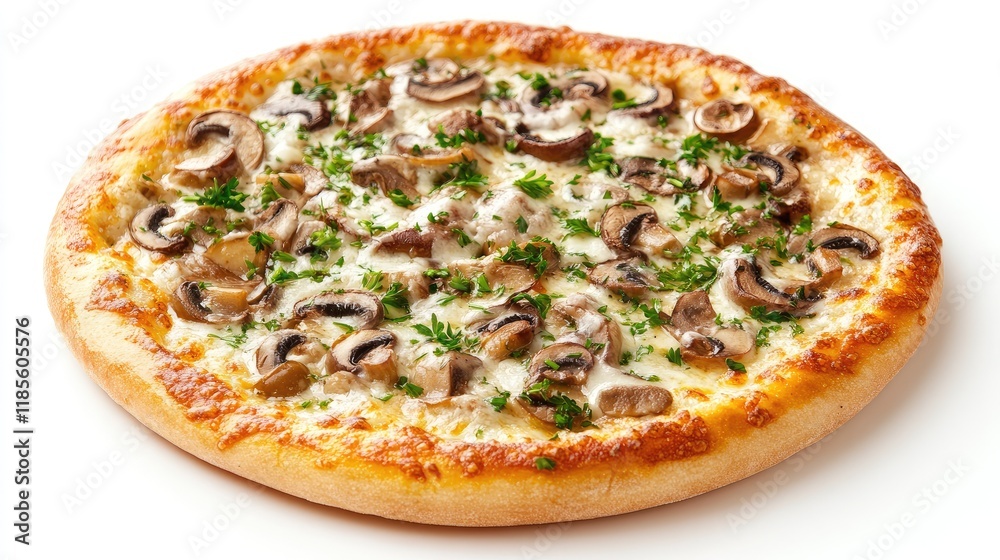 Delicious Cheese Pizza Topped with Mushrooms Olives and Fresh Parsley on a Crispy Golden Crust Delicious Cheese Pizza Topped with Mushrooms Olives and Fresh Parsley on a Crispy Golden Crust