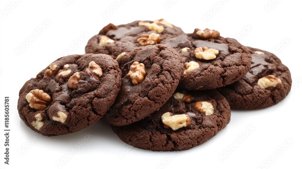 Homemade Chocolate Walnut Cookies Pile Close Up Deliciously Baked Dessert Treat Ideal for Sweet Lovers Homemade Chocolate Walnut Cookies Pile Close Up Deliciously Baked Dessert Treat Ideal for Sweet Lovers