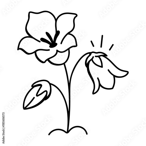 Bluebell flowers icon in drawing style 

