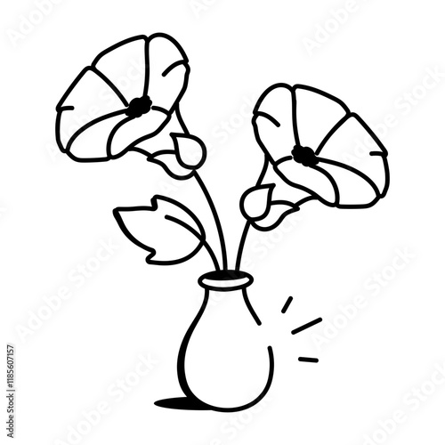 Beautiful flower vase icon in doodle style 

