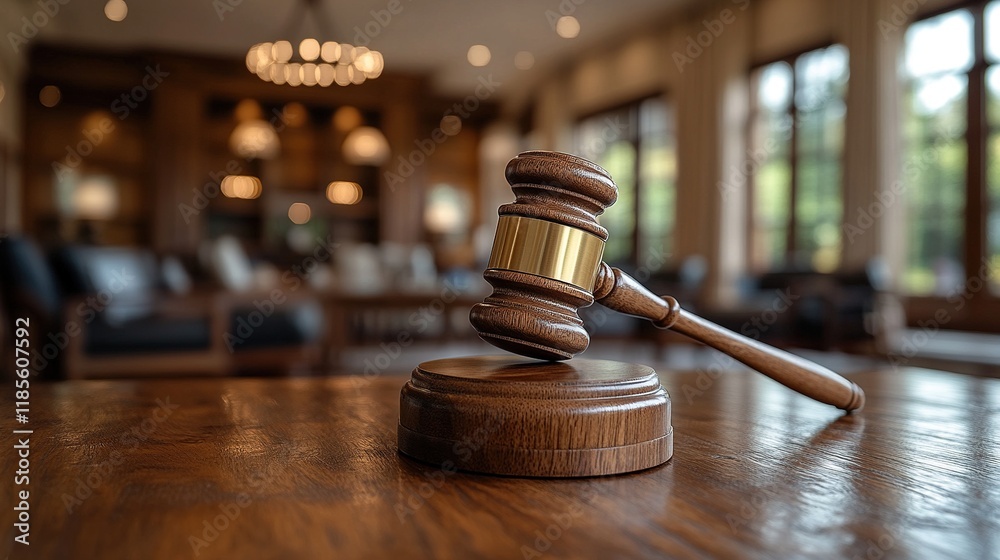 A wooden gavel resting on a table, symbolizing justice and legal proceedings in a refined interior setting. A wooden gavel resting on a table, symbolizing justice and legal proceedings in a refined interior setting.