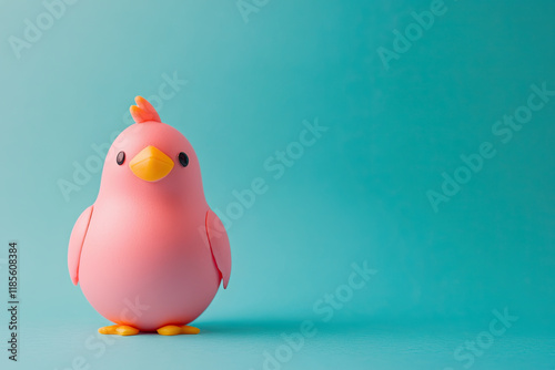 Squawking chicken or squeaky toy on pastel background, humorous concept