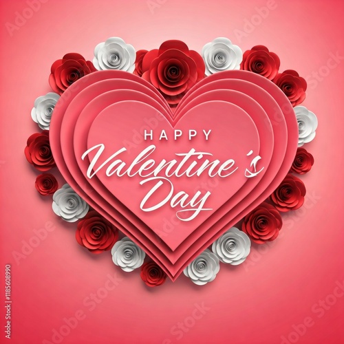Valentine's Day, big heart surrounded by roses.