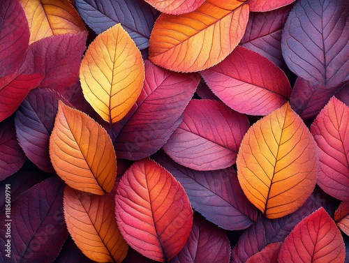 Wallpaper Mural A vibrant arrangement of autumn leaves in shades of red, orange, and purple, creating a visually striking composition. Torontodigital.ca