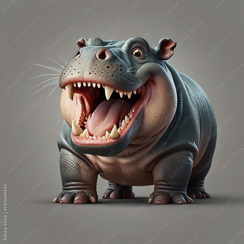 Fototapeta premium hippopotamus with a smile isolated on white background