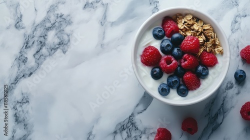Wallpaper Mural Healthy Greek yogurt bowl topped with fresh raspberries blueberries and granola on a marble surface with ample copy space for text Torontodigital.ca