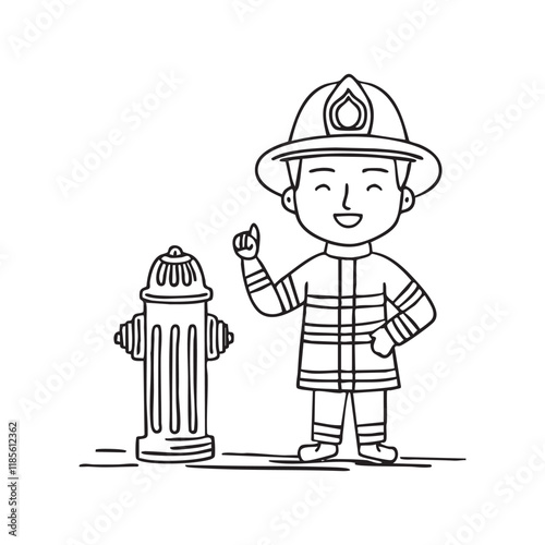 A firefighter standing next to a fire hydrant on the side of the road