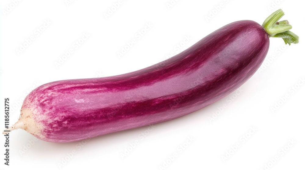 Fresh glossy eggplant isolated on white background showcasing its vibrant color and unique shape perfect for culinary or gardening themes Fresh glossy eggplant isolated on white background showcasing its vibrant color and unique shape perfect for culinary or gardening themes