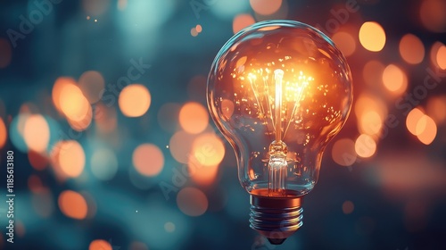 Light Bulb Symbolizing Creativity and Innovation with Sparkling Effects on a Colorful Background