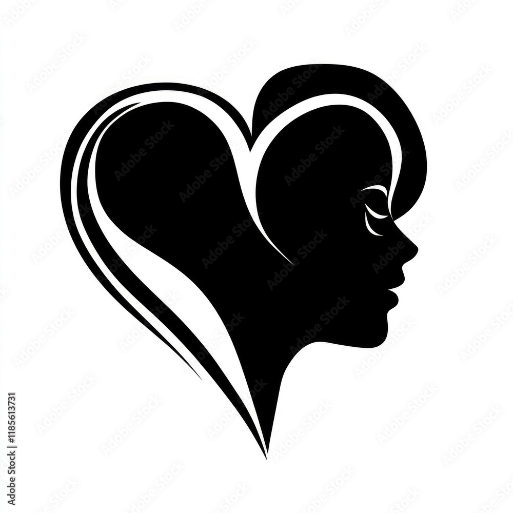 Stylized Silhouette of a Head and Heart. Minimal Line Design Representing Human Emotion and Profile Stylized Silhouette of a Head and Heart. Minimal Line Design Representing Human Emotion and Profile