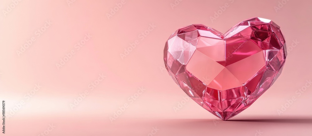 3D geometric crystal heart background for Valentine's Day love themed wedding card with space for text and romantic decor elements 3D geometric crystal heart background for Valentine's Day love themed wedding card with space for text and romantic decor elements