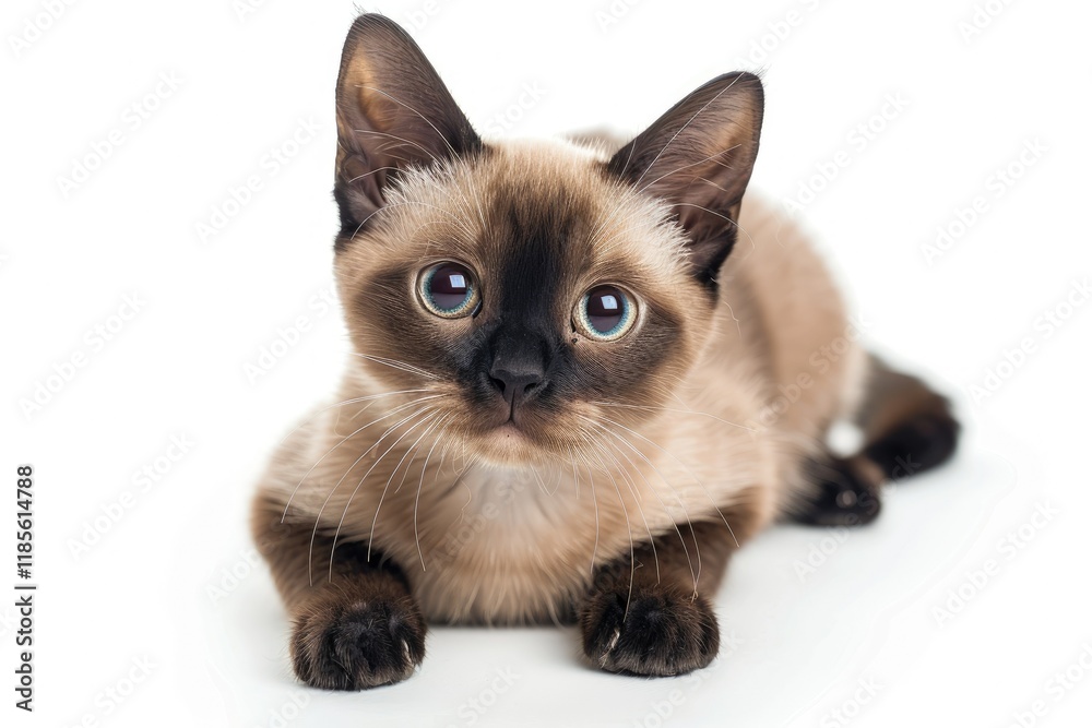 Ravishing Adorable Brown Burmese Cat Portrait on White Isolated Background Ravishing Adorable Brown Burmese Cat Portrait on White Isolated Background