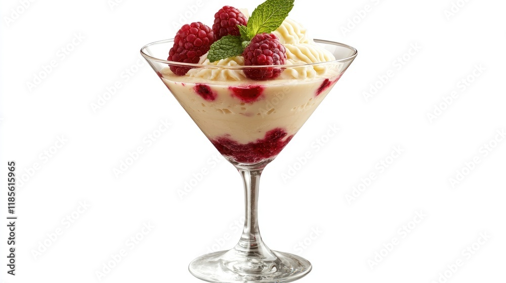 An appealing image of panna cotta topped with fresh berries and mint, elegantly displayed in a glass, highlighting the smooth texture against a white backdrop. An appealing image of panna cotta topped with fresh berries and mint, elegantly displayed in a glass, highlighting the smooth texture against a white backdrop.