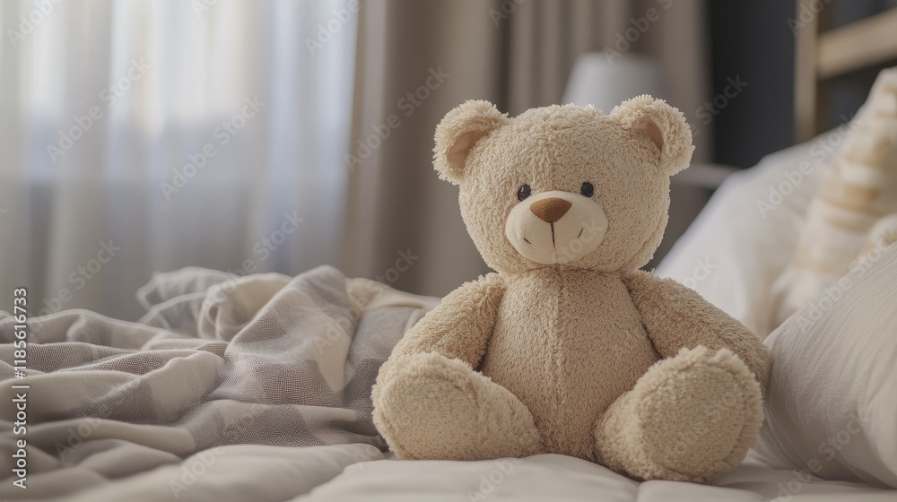 Cuddly teddy bear symbolizing comfort and protection ideal for promoting children's products and brand collaboration in a cozy setting Cuddly teddy bear symbolizing comfort and protection ideal for promoting children's products and brand collaboration in a cozy setting