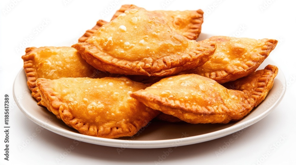 Indian fried savory pastries on a plate with a crisp golden crust served over a white background for a delightful culinary experience Indian fried savory pastries on a plate with a crisp golden crust served over a white background for a delightful culinary experience