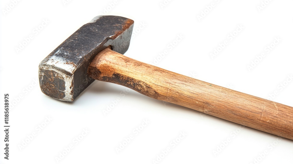 Professional carpentry tools close-up showing a hammer with wooden handle on a clean white background ideal for construction and renovation themes Professional carpentry tools close-up showing a hammer with wooden handle on a clean white background ideal for construction and renovation themes