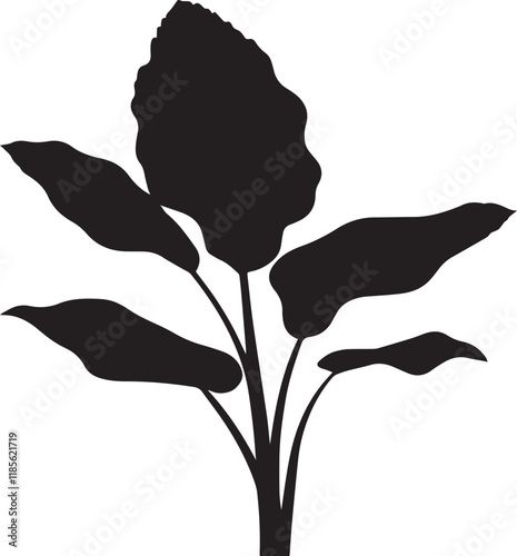 Silhouette of a taro leaf black vector art illustration.