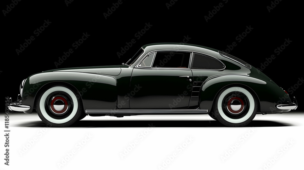 Classic Coupe Car Studio Shot, Black Background, Polished Finish, Vintage Automobile Design. Classic Coupe Car Studio Shot, Black Background, Polished Finish, Vintage Automobile Design.