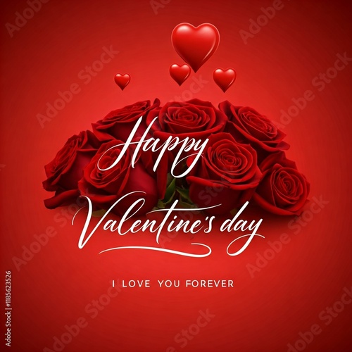 Valentine's Day greeting card with realistic roses background.
