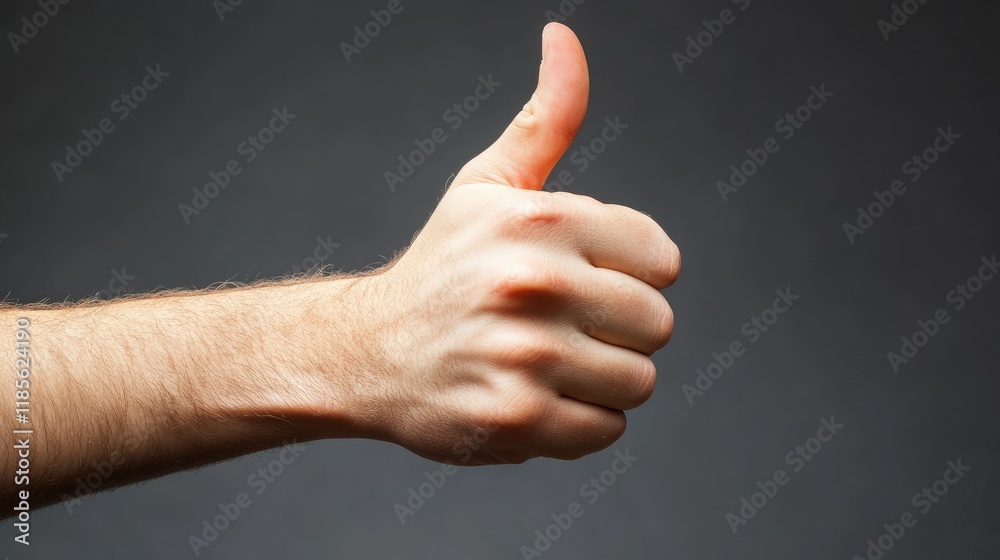 Hand gesturing a thumbs up in a positive affirmation against a neutral background symbolizing approval and encouragement Hand gesturing a thumbs up in a positive affirmation against a neutral background symbolizing approval and encouragement