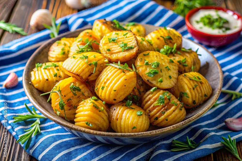 A plate of potatoes with parsley on top A plate of potatoes with parsley on top