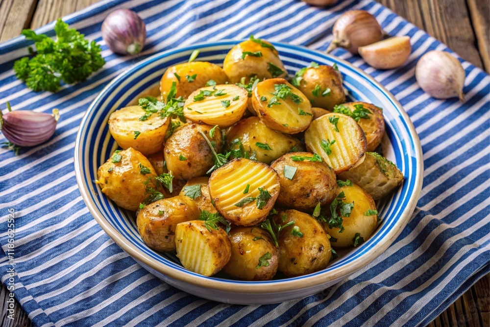 A plate of potatoes with parsley on top A plate of potatoes with parsley on top