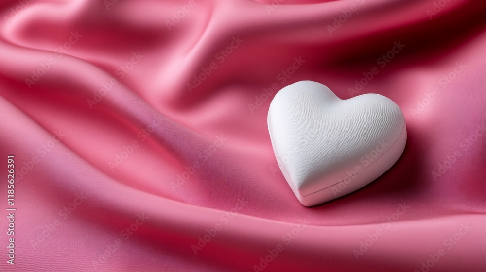 Fototapeta premium White Heart-Shaped Box on Pink Silk: A Symbol of Love and Romance