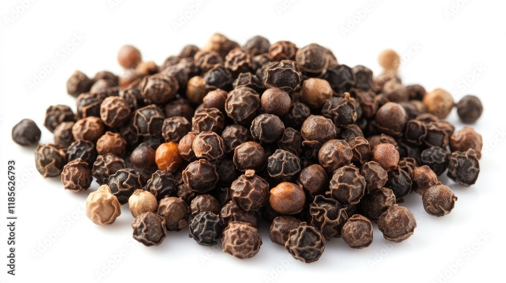 Dried peppercorns in a pile showcasing various textures and colors ideal for culinary purposes and food photography. Dried peppercorns in a pile showcasing various textures and colors ideal for culinary purposes and food photography.