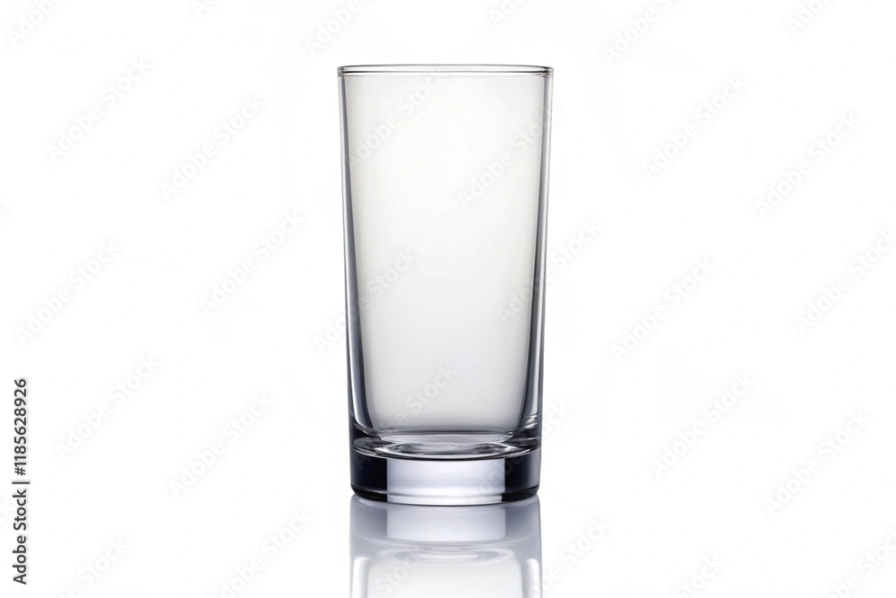A glass cup is sitting on a white background A glass cup is sitting on a white background