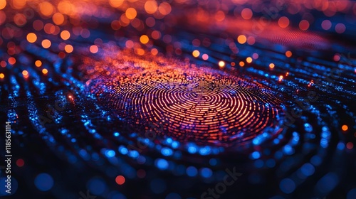 Abstract Technology Background with Global Network and Biometric Security â€“ Featuring biometric security elements like fingerprints and palm prints, illustrating global connectivity.