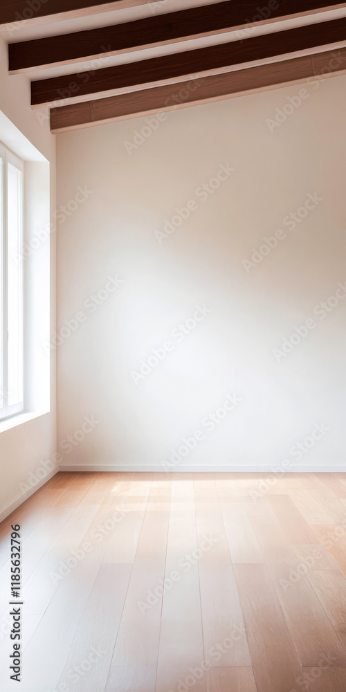 Fototapeta premium Minimalist interior with wooden accents and natural light in a spacious room