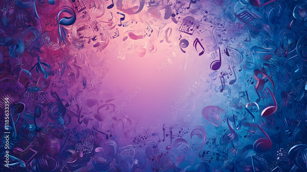 Obraz premium Abstract Music Notes Painting Purple Blue Hues
