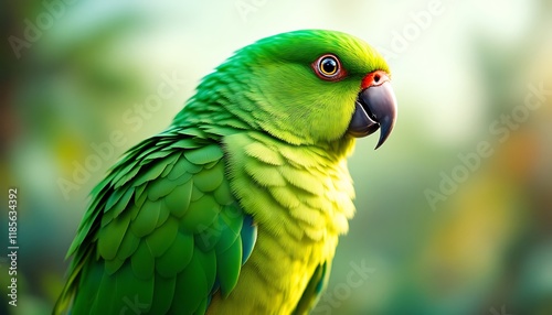 Vibrant Green Parrot Close-Up: A Stunning Portrait of a Tropical Bird photo